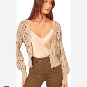 Reformation Erin beige taupe cropped sweater cardigan xs